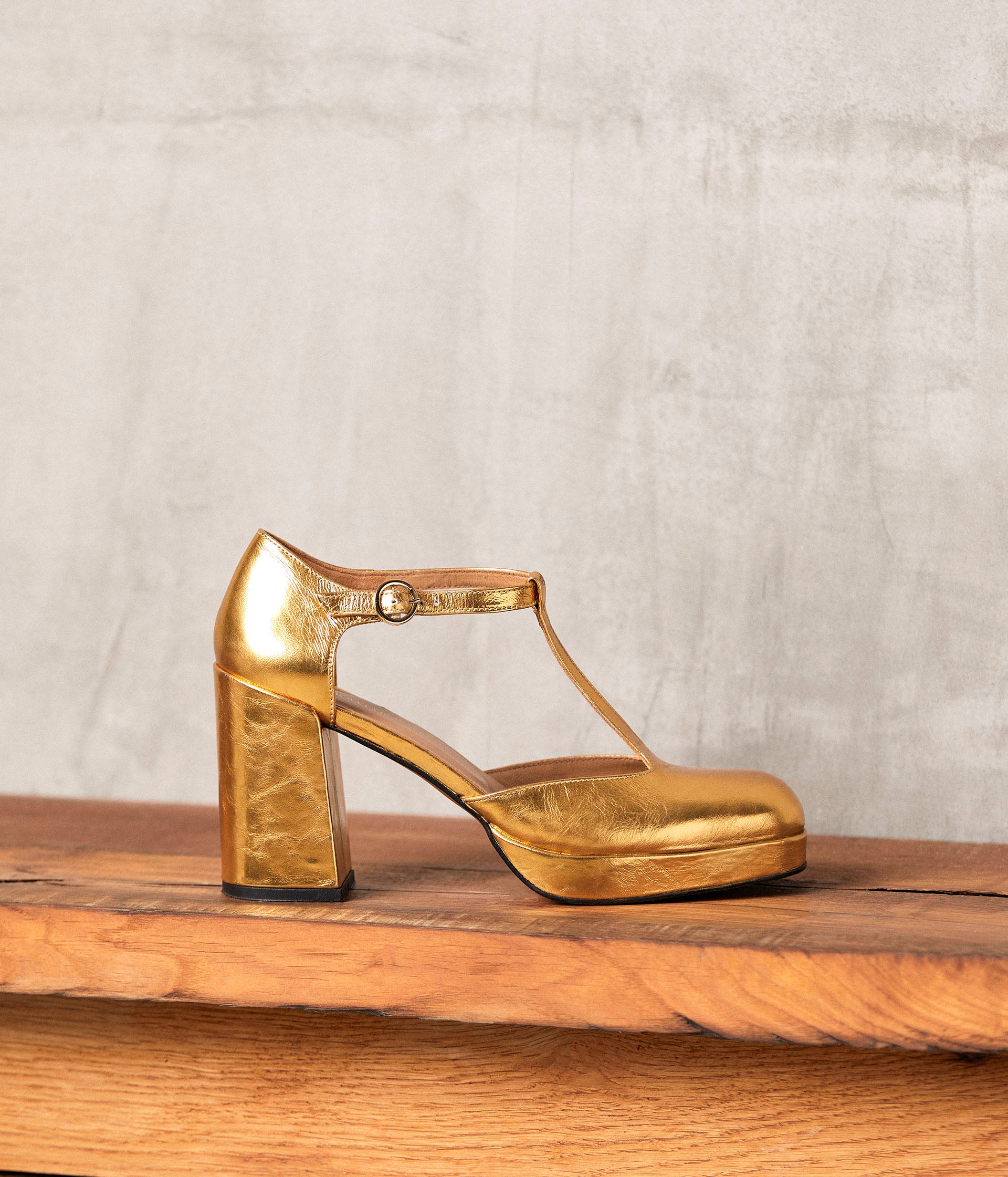 Adelyne gold t bar Mary Janes